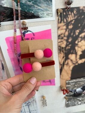 New set of two velvet and Pom Pom hair clips
